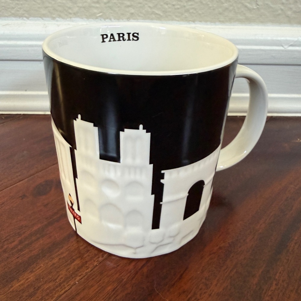 Starbucks Paris France 16oz 3D Relief Mug Black White Skyline Collector EU NWT